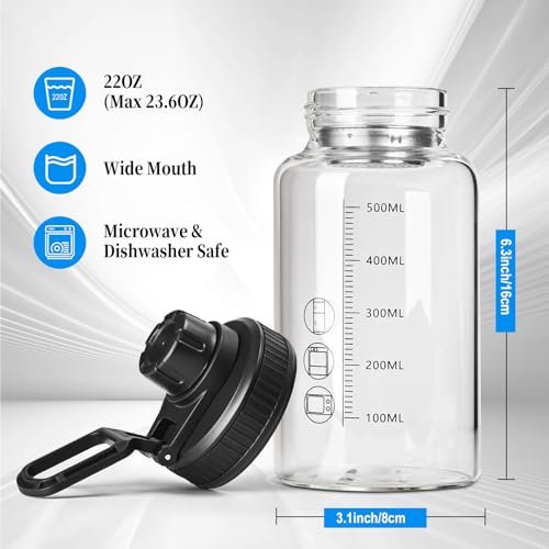 BNCWCQZ Glas-Shakerflasche 22oz – BPA-freie, geruchslose Shakerflasche mit 304 Edelstahlkugel und abnehmbarer Reinigungsbürste für Fitness-Proteinshakes (1er-Pack)