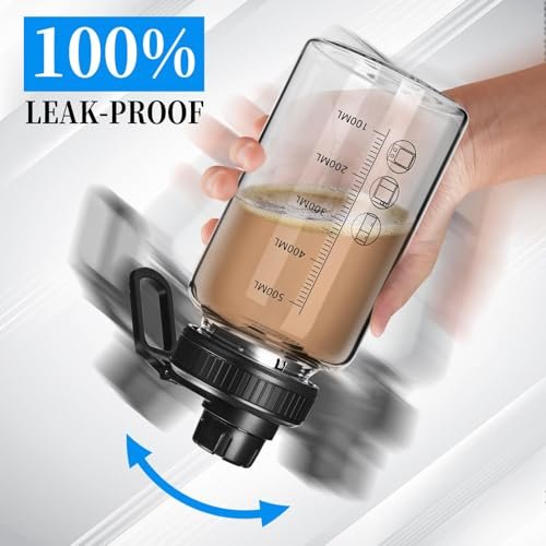 BNCWCQZ Glas-Shakerflasche 22oz – BPA-freie, geruchslose Shakerflasche mit 304 Edelstahlkugel und abnehmbarer Reinigungsbürste für Fitness-Proteinshakes (1er-Pack)
