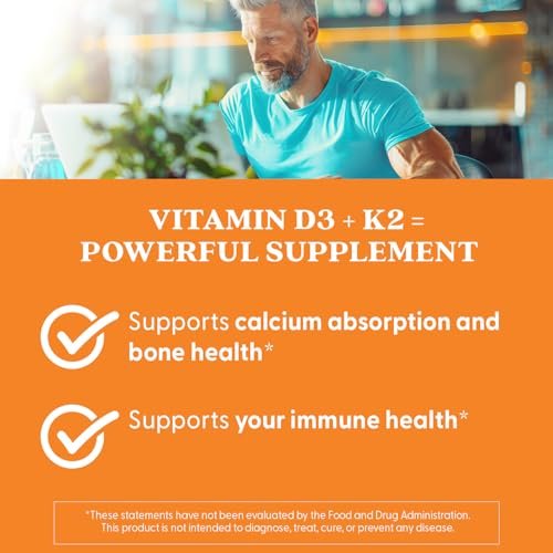 Doctor's Best Vitamin D3 & K2 Supplement - 5000 IU D3 + MK-7 K2, 60 Kapseln - Knochengesundheit, glutenfrei, nicht-GVO, vegetarisch