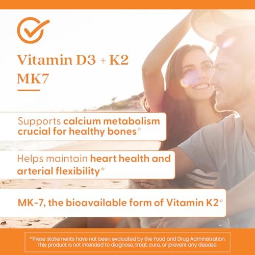 Doctor's Best Vitamin D3 & K2 Supplement - 5000 IU D3 + MK-7 K2, 60 Kapseln - Knochengesundheit, glutenfrei, nicht-GVO, vegetarisch