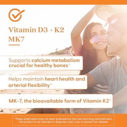 Doctor's Best Vitamin D3 & K2 Supplement - 5000 IU D3 + MK-7 K2, 60 Kapseln - Knochengesundheit, glutenfrei, nicht-GVO, vegetarisch