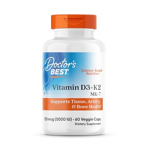 Doctor's Best Vitamin D3 & K2 Supplement - 5000 IU D3 + MK-7 K2, 60 Kapseln - Knochengesundheit, glutenfrei, nicht-GVO, vegetarisch