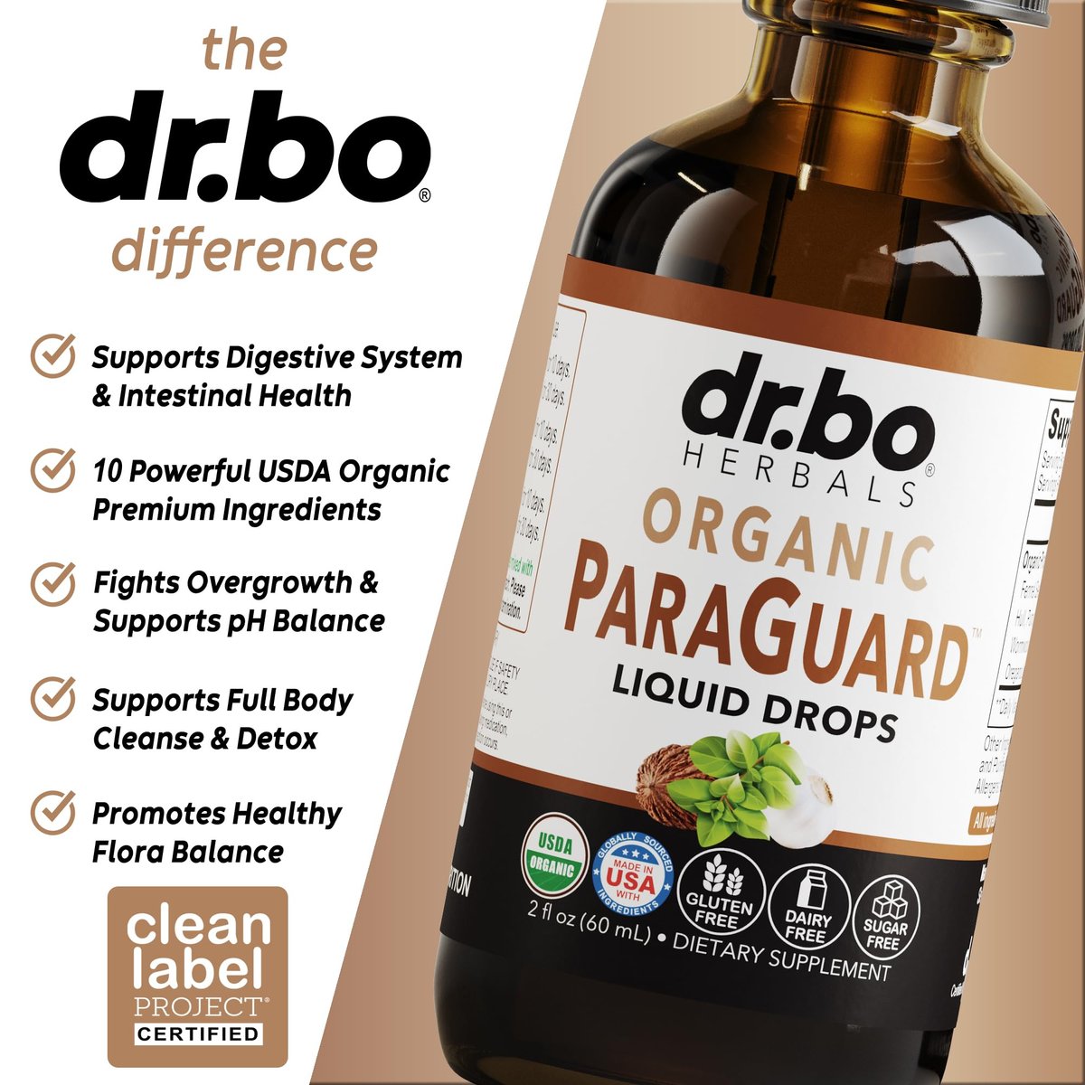 ParaGuard Cleanse Liquid Organic Detox – Organischer Darmreiniger für Menschen mit Schwarznuss, Wermut, Nelke & Oregano Tinktur – Natürliche Kräuter-Darmreinigung 60 ml