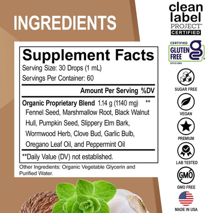 ParaGuard Cleanse Liquid Organic Detox – Organischer Darmreiniger für Menschen mit Schwarznuss, Wermut, Nelke & Oregano Tinktur – Natürliche Kräuter-Darmreinigung 60 ml