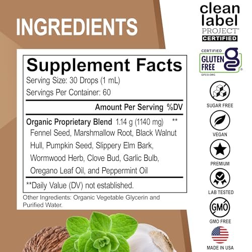 ParaGuard Cleanse Liquid Organic Detox – Organischer Darmreiniger für Menschen mit Schwarznuss, Wermut, Nelke & Oregano Tinktur – Natürliche Kräuter-Darmreinigung 60 ml