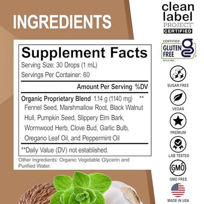 ParaGuard Cleanse Liquid Organic Detox – Organischer Darmreiniger für Menschen mit Schwarznuss, Wermut, Nelke & Oregano Tinktur – Natürliche Kräuter-Darmreinigung 60 ml