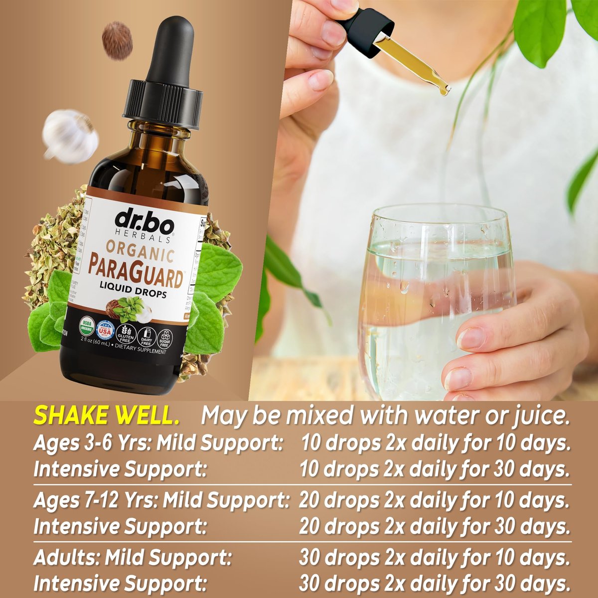 ParaGuard Cleanse Liquid Organic Detox – Organischer Darmreiniger für Menschen mit Schwarznuss, Wermut, Nelke & Oregano Tinktur – Natürliche Kräuter-Darmreinigung 60 ml