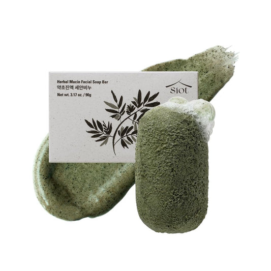 SIOT Herbal Mucin Gesichtsseife | Feuchtigkeitsspendend & Beruhigend mit Kokosöl, Jojobaöl, Olivenöl, Grüntee und Beifuß – Handgefertigter Reiniger für Akne & empfindliche Haut | 3,2 oz (1 Stück)