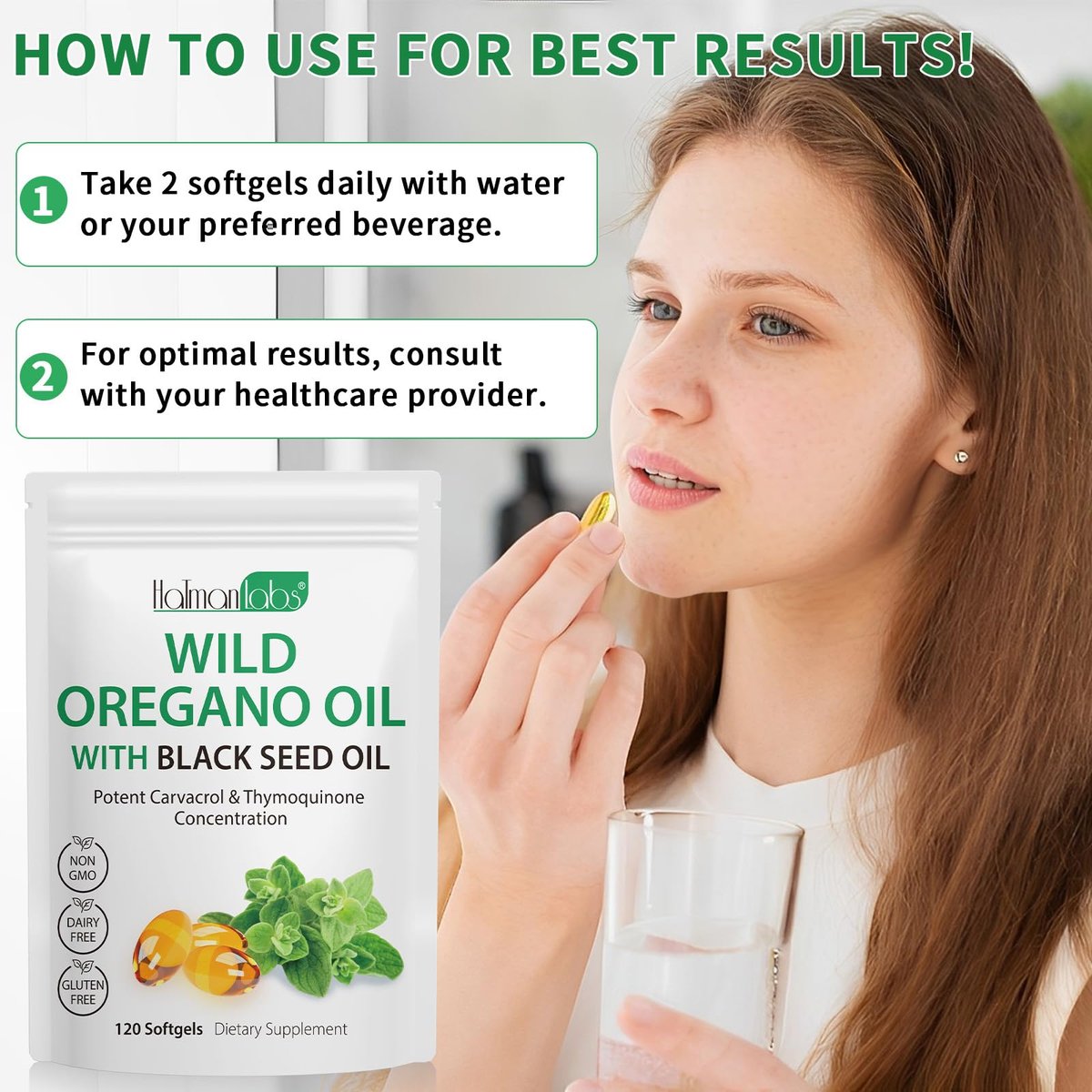 newseel Oreganoöl mit Schwarzkümmelöl – Bio Oreganoöl Kapseln, 120 Softgels, Non-GMO, Glutenfrei