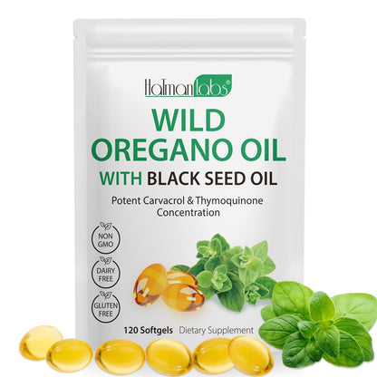 newseel Oreganoöl mit Schwarzkümmelöl – Bio Oreganoöl Kapseln, 120 Softgels, Non-GMO, Glutenfrei