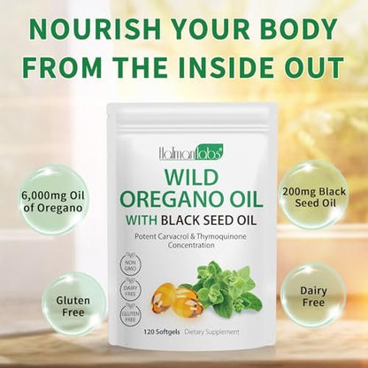 newseel Oreganoöl mit Schwarzkümmelöl – Bio Oreganoöl Kapseln, 120 Softgels, Non-GMO, Glutenfrei