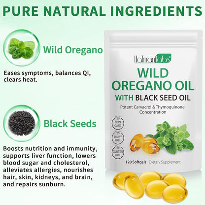 newseel Oreganoöl mit Schwarzkümmelöl – Bio Oreganoöl Kapseln, 120 Softgels, Non-GMO, Glutenfrei