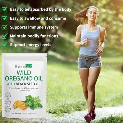 newseel Oreganoöl mit Schwarzkümmelöl – Bio Oreganoöl Kapseln, 120 Softgels, Non-GMO, Glutenfrei