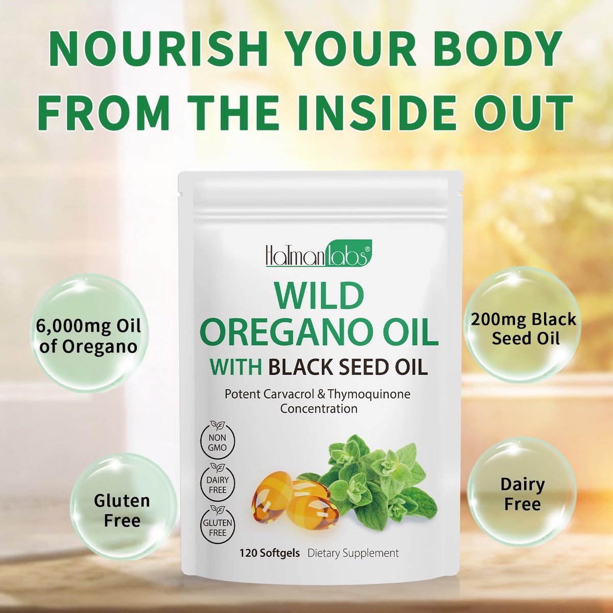 newseel Oreganoöl mit Schwarzkümmelöl – Bio Oreganoöl Kapseln, 120 Softgels, Non-GMO, Glutenfrei