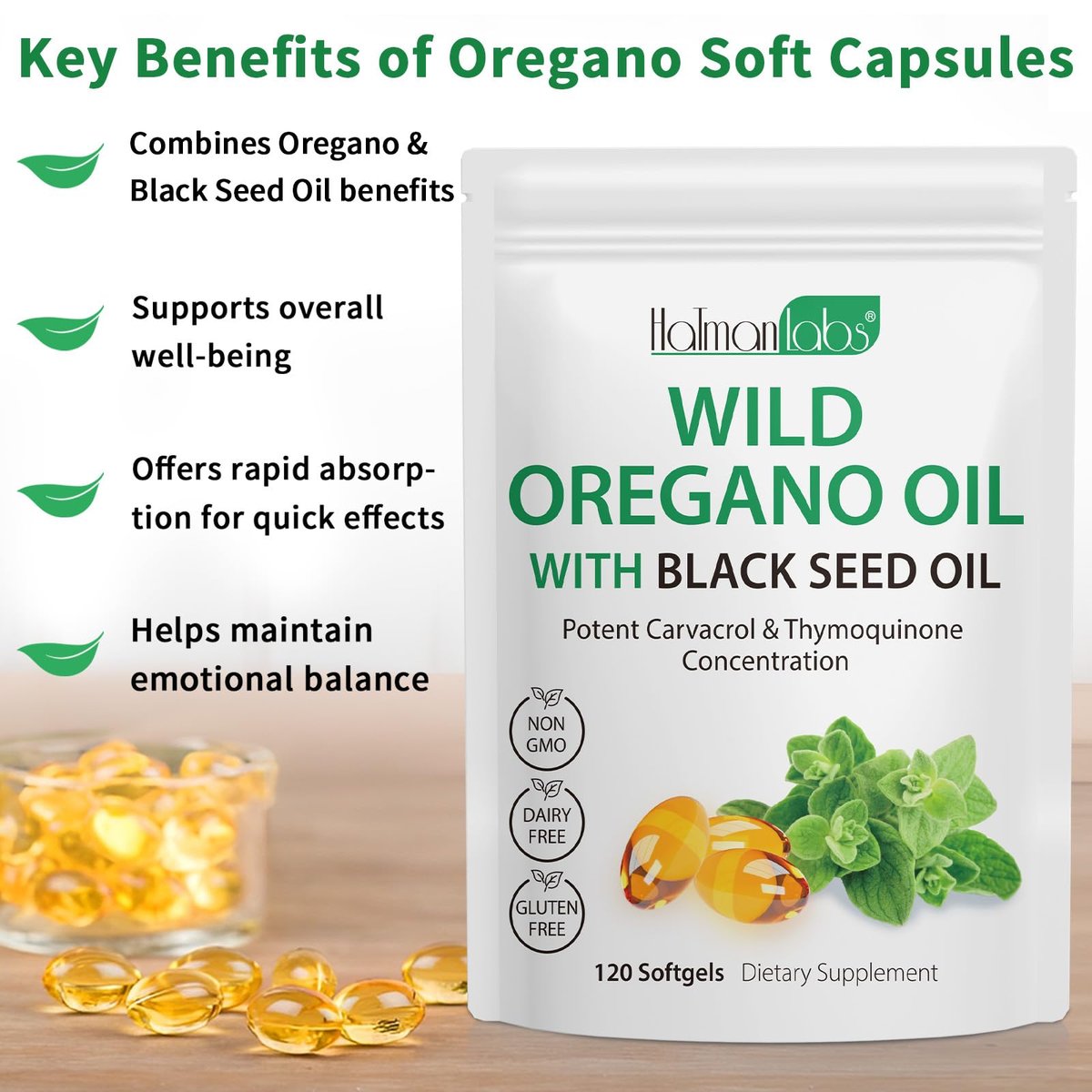 newseel Oreganoöl mit Schwarzkümmelöl – Bio Oreganoöl Kapseln, 120 Softgels, Non-GMO, Glutenfrei