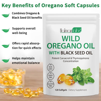 newseel Oreganoöl mit Schwarzkümmelöl – Bio Oreganoöl Kapseln, 120 Softgels, Non-GMO, Glutenfrei