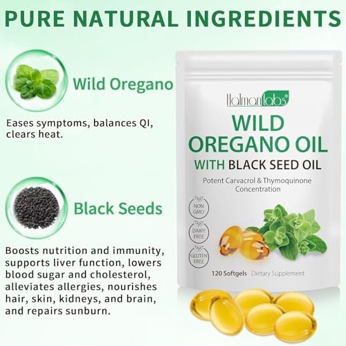 newseel Oreganoöl mit Schwarzkümmelöl – Bio Oreganoöl Kapseln, 120 Softgels, Non-GMO, Glutenfrei