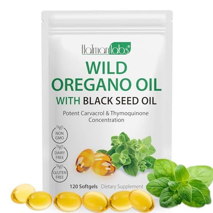 newseel Oreganoöl mit Schwarzkümmelöl – Bio Oreganoöl Kapseln, 120 Softgels, Non-GMO, Glutenfrei