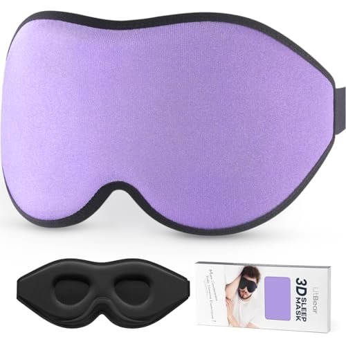 LitBear Schlafmaske für Seitenschläfer, 3D-Konturierte Augenmaske, Lichtblockierend, Atmungsaktiv, Verstellbar, Flugmaske, Hellviolett