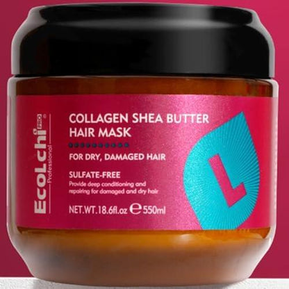 ECOLCHIPRO Collagen Shea Butter Haarmaske – Tiefenpflege für trockenes und geschädigtes Haar, 18,6 oz (550 ml)