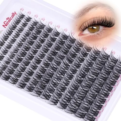 Newcally Wispy Lash Clusters – Natürliche Wimpernverlängerung DIY, C-Lock Cluster 10-16mm, Faux Mink (1 Pack, Schwarz)