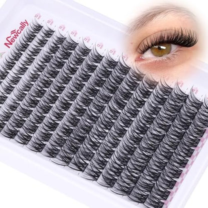 Newcally Wispy Lash Clusters – Natürliche Wimpernverlängerung DIY, C-Lock Cluster 10-16mm, Faux Mink (1 Pack, Schwarz)