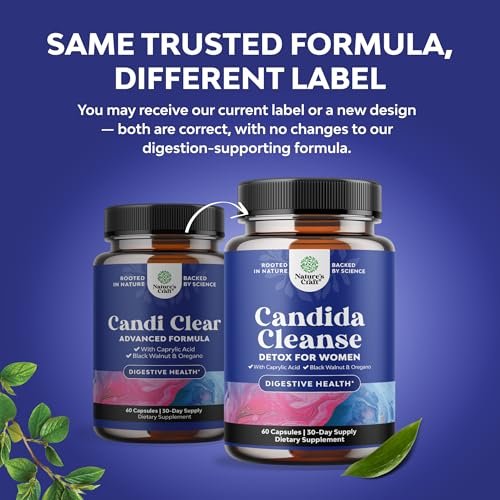 Natures Craft Candida Reinigung Körperentgiftung für Frauen - Anti-Überwucherung Darmreinigung mit Caprylsäure, Schwarznuss, Wermut und Oregano - Ganzkörperreinigung mit Prä- und Probiotika - 60 Kapseln