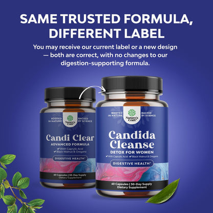 Natures Craft Candida Reinigung Körperentgiftung für Frauen - Anti-Überwucherung Darmreinigung mit Caprylsäure, Schwarznuss, Wermut und Oregano - Ganzkörperreinigung mit Prä- und Probiotika - 60 Kapseln