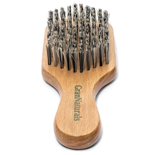 GranNaturals Hartborsten-Slick-Back-Haarbürste für Männer & Frauen mit dickem, lockigem Haar – Strenge Nylon-Kleinbürste zum Glätten, Wellen, Bart, Fades, Locs, Dreads