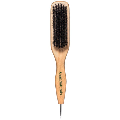 GranNaturals Glättende & Styling Mittelscheitel Wildschweinborsten-Haarbürste mit schmalem Metall-Rattenschwanz zum Abteilen und Scheiteln von glatten Schwänzen und Dutts - zum Tuschen, Backcombing und für die Haaransätze