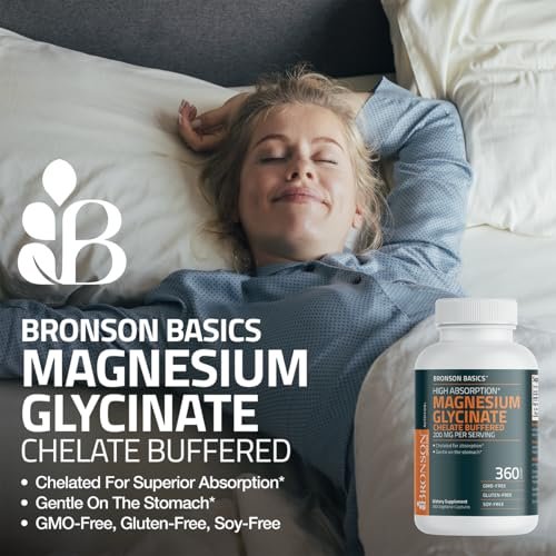 Bronson Magnesium Glycinat 200 mg – Hoch absorbierend, chelatisiert, gepuffert, magenschonend, Nicht-GVO, 60 vegane Kapseln