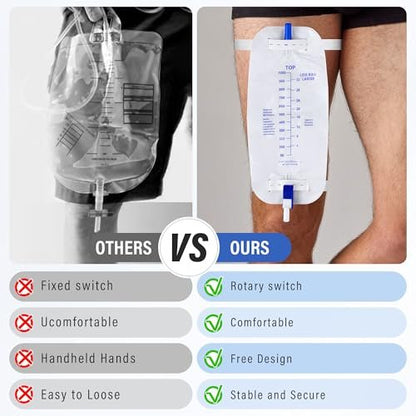 Geiserailie 5er-Pack 1000ml Beinbeutel für Urin Drainage mit Anti-Reflux-Ventil, 33,8 oz große Kapazität Urin Beinkatheter mit Stoffbändern, einfacher Ablasshahn, Urinkatheter für Männer und Frauen