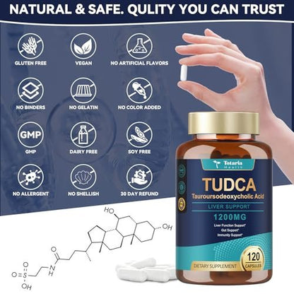 Totaria TUDCA Gallensalze 1200 mg (Tauroursodeoxycholsäure), 120 Kapseln, Hochreines TUDCA Leberpräparat, Leber- und Gallenblasenreinigung & Reparatur, Vegan