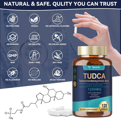 Totaria TUDCA Gallensalze 1200 mg (Tauroursodeoxycholsäure), 120 Kapseln, Hochreines TUDCA Leberpräparat, Leber- und Gallenblasenreinigung & Reparatur, Vegan