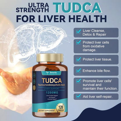 Totaria TUDCA Gallensalze 1200 mg (Tauroursodeoxycholsäure), 120 Kapseln, Hochreines TUDCA Leberpräparat, Leber- und Gallenblasenreinigung & Reparatur, Vegan