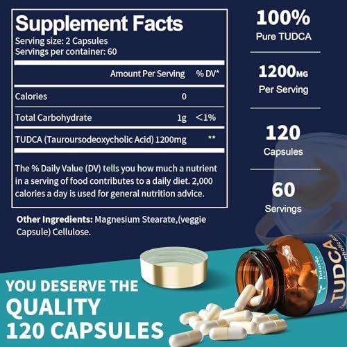 Totaria TUDCA Gallensalze 1200 mg (Tauroursodeoxycholsäure), 120 Kapseln, Hochreines TUDCA Leberpräparat, Leber- und Gallenblasenreinigung & Reparatur, Vegan