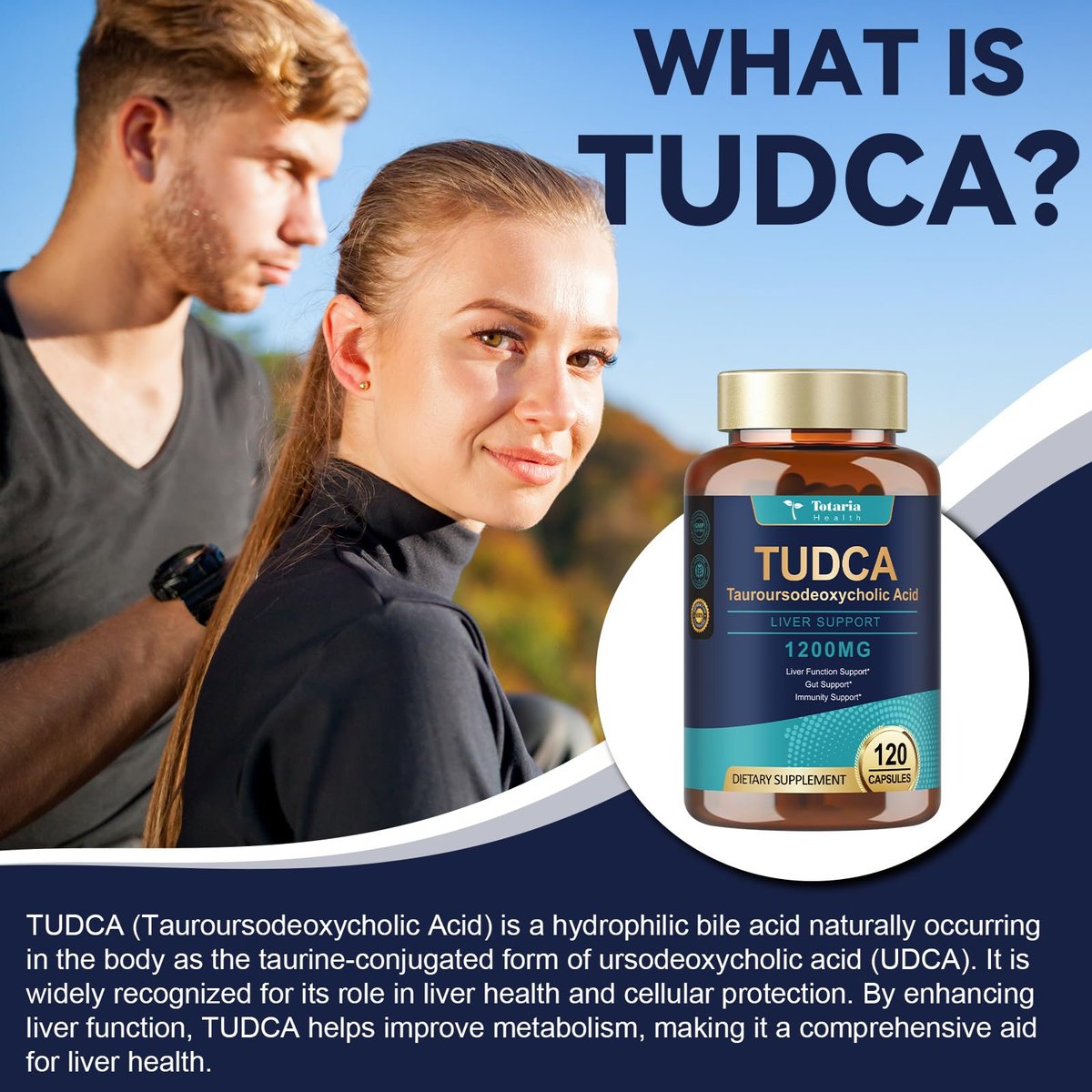 Totaria TUDCA Gallensalze 1200 mg (Tauroursodeoxycholsäure), 120 Kapseln, Hochreines TUDCA Leberpräparat, Leber- und Gallenblasenreinigung & Reparatur, Vegan