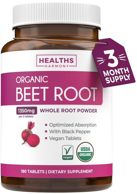 Bio Rote Bete Wurzel Tabletten – Extra starkes Rote-Bete-Supplement mit schwarzem Pfeffer Extrakt für verbesserte Aufnahme zur Unterstützung der Herzgesundheit, Stickstoffmonoxid-Produktion und sportlichen Leistung (3 Monate)