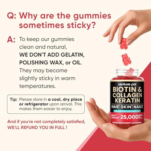 Venture Pal Biotin Gummies mit Kollagen & Keratin – Haarwachstum, Haut- und Nagelstärke Vitamine für Frauen & Männer – Biotin 10000mcg | B-Komplex | Sägepalme – Zuckerfrei, Non-GMO, 60 Stück