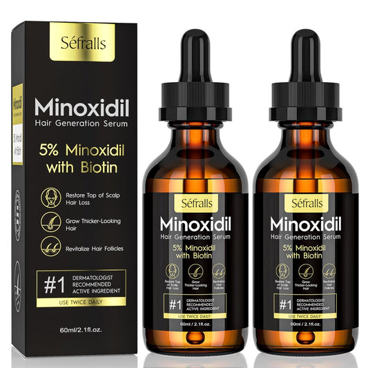 2er-Pack 5% Minoxidil Haarwuchsserum für Männer und Frauen – Haarnachwuchsbehandlung für stärkeres, dichteres und längeres Haar sowie Bartpflege und -verdickung