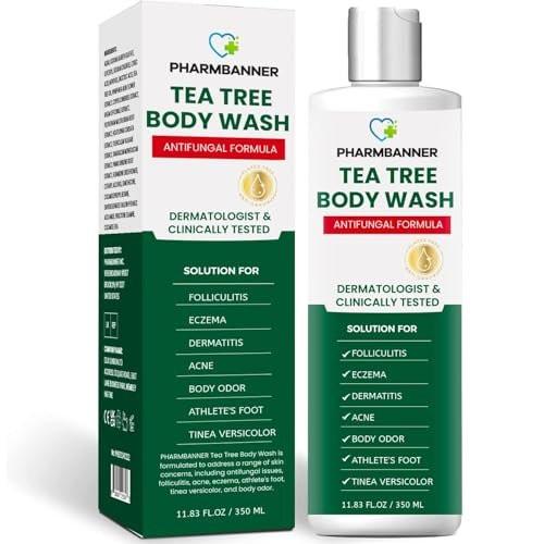 PHARMBANNER Teebaum Antimykotisches Körperwaschgel – Lindert Follikulitis, Akne, Juckreiz, Fußpilz, Ringelflechte, Tinea Versicolor, Körpergeruch, Ekzeme und Dermatitis-neigende Haut