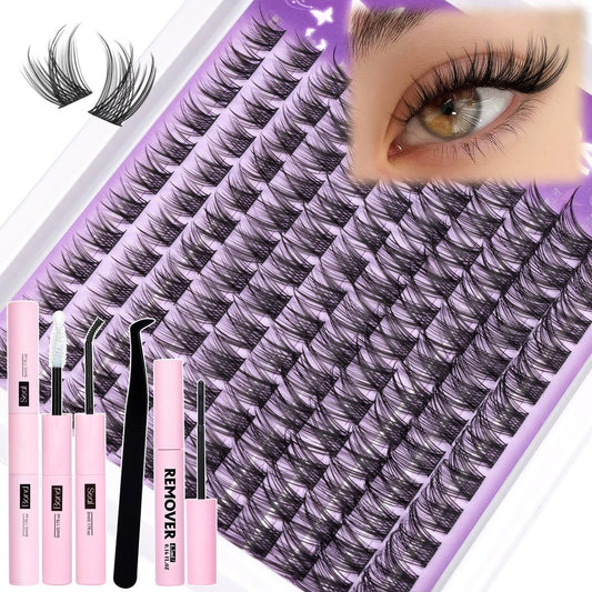 Natürliches Wimperncluster-Set mit Wispy-Effekt, CC-Curly, 132 Stück, DIY-Wimpernverlängerung mit Bond, Seal & Remover von Mavphnee