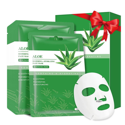 IREV Aloe Vera Beruhigende Gesichtsmaske – 10er Pack Feuchtigkeitsspendende Tuchmasken für trockene, ölige & empfindliche Haut, Akne, Sonnenpflege, 25 ml