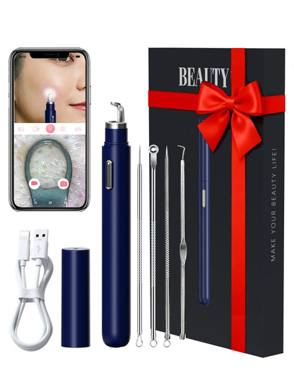 Visueller Mitesser-Entferner mit Kamera – Porenreiniger-Set mit 20-facher Vergrößerung, 1080P HD, für iPhone/Android (Blau)