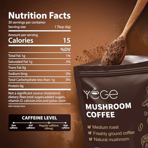 YEGE Pilz-Kaffee Instant mit Cordyceps, Reishi, King Trumpet, Shiitake, Turkey Tail, Löwenmähne für Energie, Fokus, positive Stimmung und Immununterstützung (30 Portionen)