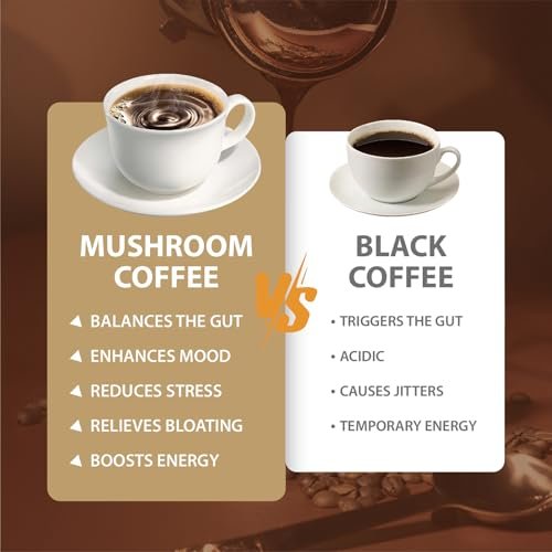 YEGE Pilz-Kaffee Instant mit Cordyceps, Reishi, King Trumpet, Shiitake, Turkey Tail, Löwenmähne für Energie, Fokus, positive Stimmung und Immununterstützung (30 Portionen)