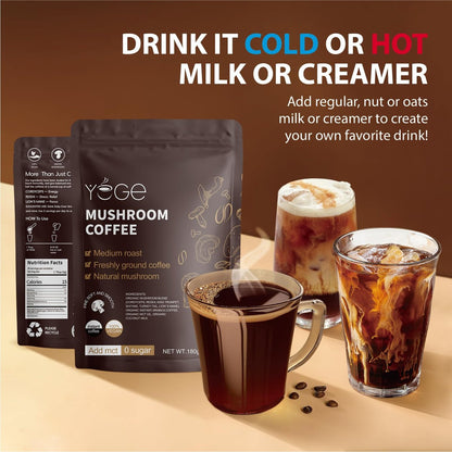 YEGE Pilz-Kaffee Instant mit Cordyceps, Reishi, King Trumpet, Shiitake, Turkey Tail, Löwenmähne für Energie, Fokus, positive Stimmung und Immununterstützung (30 Portionen)