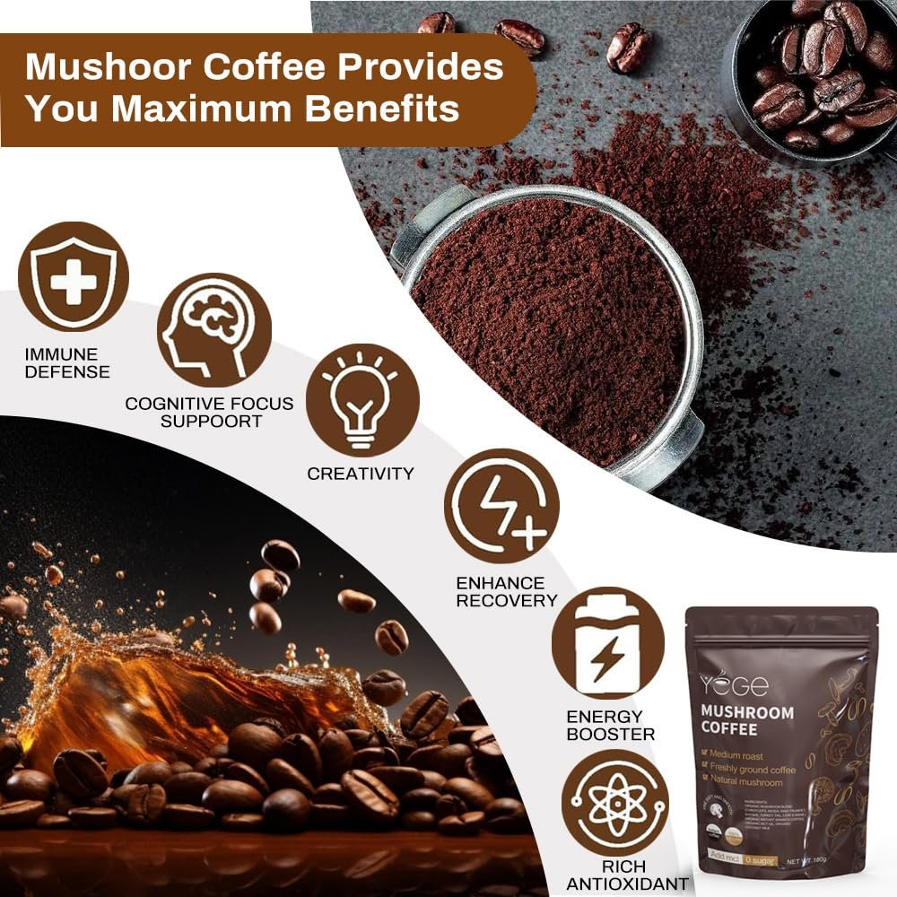 YEGE Pilz-Kaffee Instant mit Cordyceps, Reishi, King Trumpet, Shiitake, Turkey Tail, Löwenmähne für Energie, Fokus, positive Stimmung und Immununterstützung (30 Portionen)
