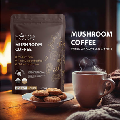 YEGE Pilz-Kaffee Instant mit Cordyceps, Reishi, King Trumpet, Shiitake, Turkey Tail, Löwenmähne für Energie, Fokus, positive Stimmung und Immununterstützung (30 Portionen)