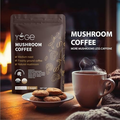 YEGE Pilz-Kaffee Instant mit Cordyceps, Reishi, King Trumpet, Shiitake, Turkey Tail, Löwenmähne für Energie, Fokus, positive Stimmung und Immununterstützung (30 Portionen)